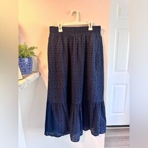 Elegant Navy Blue Eyelet Skirt